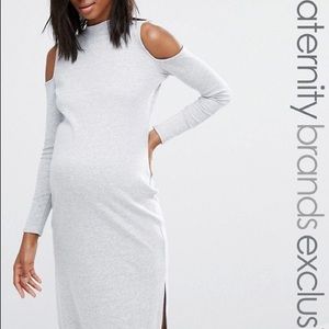 Missguided Maternity Cold Shoulder Gray Midi Dress